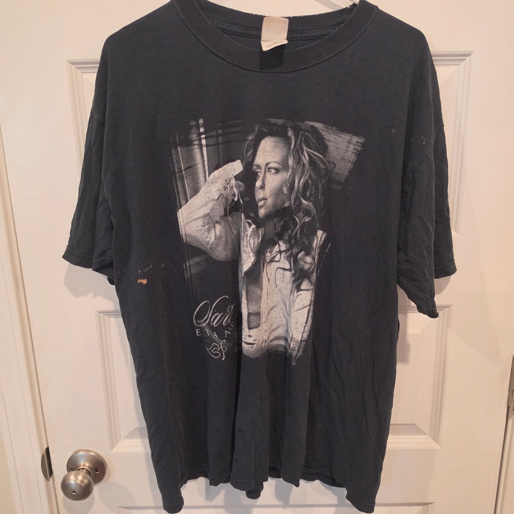 Gildan Sara Evans T-Shirt Mens XL Black Cotton 2005 Tour Distressed Flawed